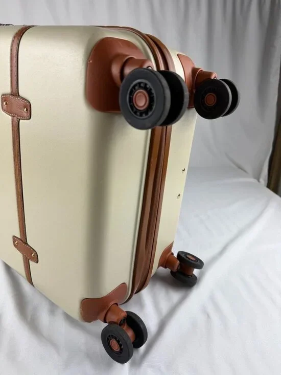 BRICS BELLAGIO 21” Suitcases Cream Tan Rolling Suitcase Trunk Leather Trim - Picture 10 of 16